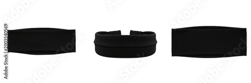 Set of Black Fabric Headband Accessory Isolated on White Background, PNG