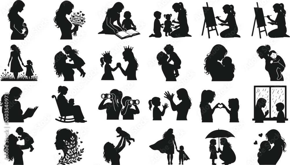 Obraz premium Set icon of mother and child silhouettes Icon Bundle