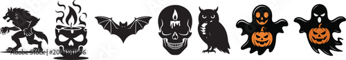 Halloween Silhouette Vector Icon Set – Spooky Black Shape Collection for Horror Party and Autumn Festival Design