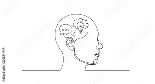 Continuous line drawing of human head.