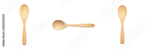 Set of Light Wood Serving Spoon Isolated on White Background, PNG