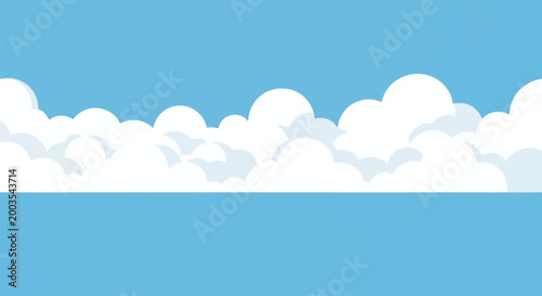 Fluffy white clouds against a clear blue sky, minimalist flat design