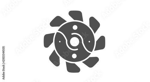 Abstract Circular Mechanical Element with Fan Blades, Yin Yang Symbol
