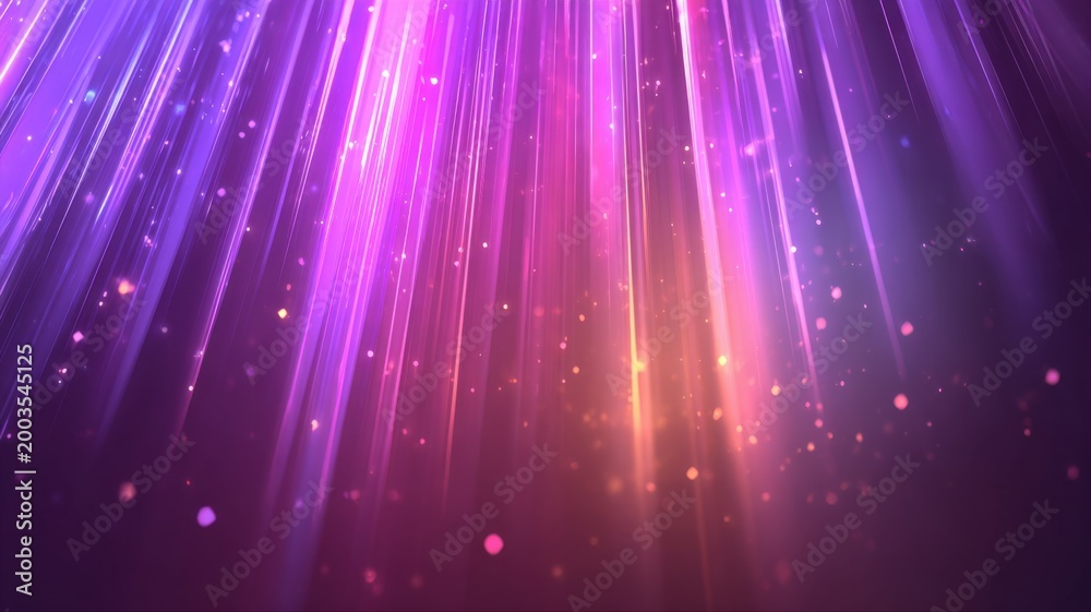 Fototapeta premium Abstract purple and pink glowing light streaks with shimmering particles descending