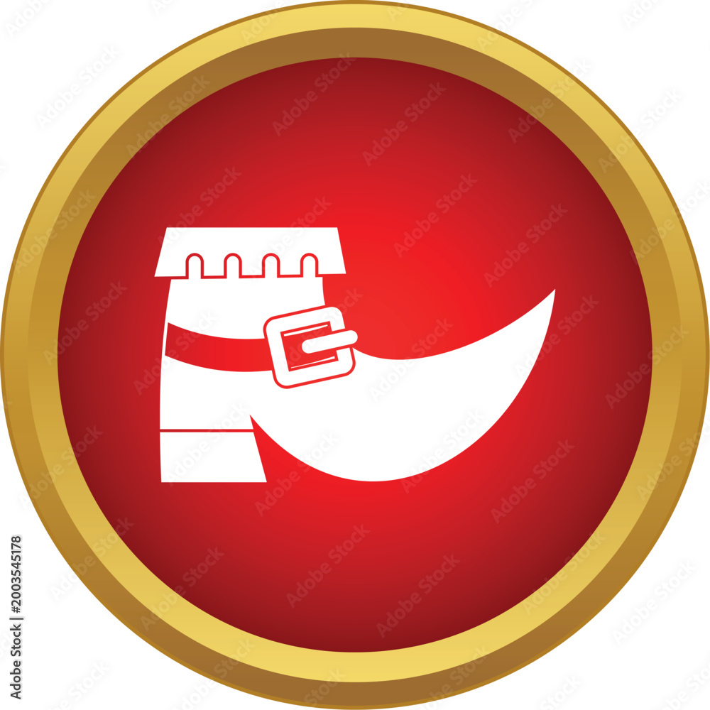 Fototapeta premium Leprechaun boot with buckle as an icon on red circle background
