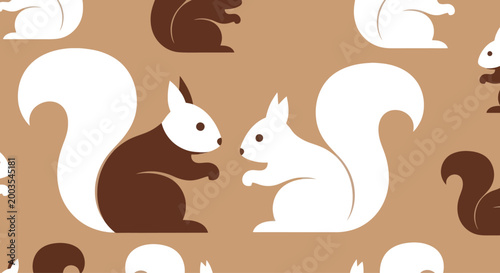 Cute Squirrel Pattern: White and Brown Squirrels on Beige Background