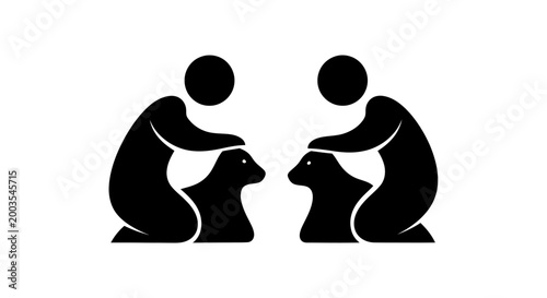 Canvastavla Two people petting sheep, symbolizing care and connection, minimalist vector art