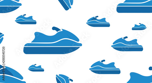 Seamless Pattern of Blue Jet Skis on White Background, Water Sports Vector Art