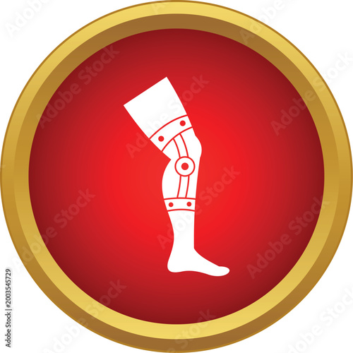 Prosthetic leg icon on a red and gold circle, symbolizing orthopedic support