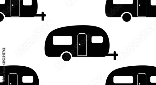 Seamless pattern of black caravan silhouettes on white background