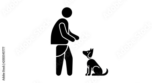 Man training dog icon, simple silhouette, pet obedience and companionship concept