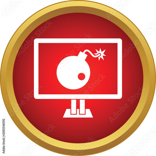 Foto Computer monitor showing a bomb icon, representing a digital threat or malware