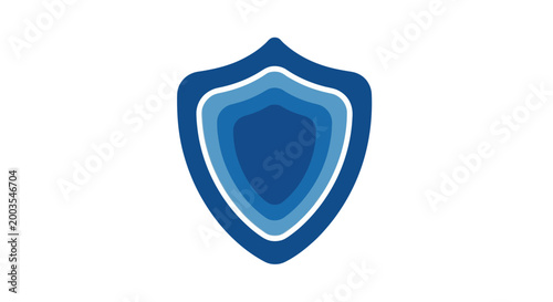Fotografie Layered Blue Shield Icon on White Background - Security and Protection Concept