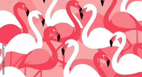 Photos Vibrant Flamingo Pattern: Pink and White Tropical Birds Seamless Background