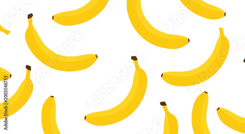 Seamless Banana Pattern: Fresh Yellow Fruits on White Background