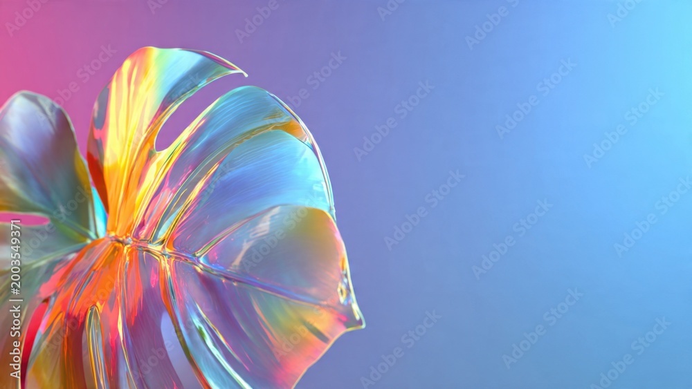 Naklejka premium Iridescent Monstera Leaf with Gradient Background