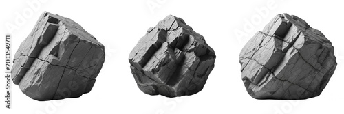 Set of Dark Grey Coal Rock Isolated on White Background, PNG