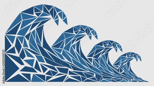 Crystalline wave icon with blue triangular facets – Suitable for digital design agencies, swimming schools, or oceanography sites.