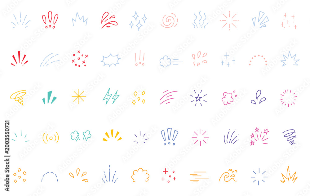 Obraz premium Set of hand drawn comic book sound effects and symbols