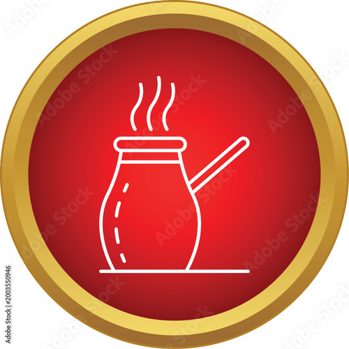 Steaming cezve making traditional turkish coffee in a red circle icon