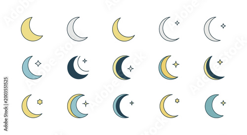Collection of crescent moon phases icons.