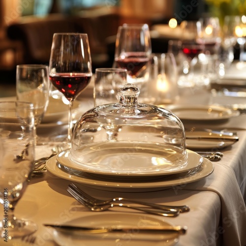 Elegant Table Setting With Food and Drinks for a Dinner Event in a Restaurant
