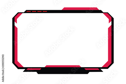 Modern red and black gaming stream overlay frame with bold geometric edge panels.
