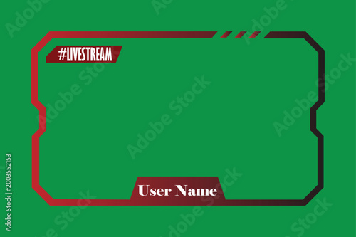 Cyberpunk livestream frame with user name tag on green screen background vector.