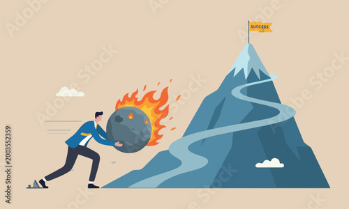 Εκτύπωση καμβά Advantage ,boulder uphill mountain peak agility or innovation for success, leade