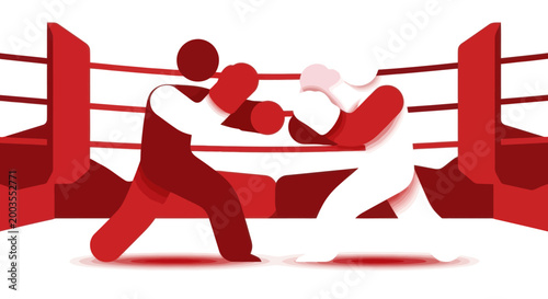Foto Two abstract boxers in a ring, fighting, competition, sport illustration