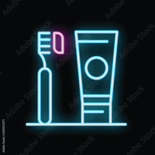 Neon sign illustrating a toothbrush and toothpaste, ideal for promoting dental hygiene