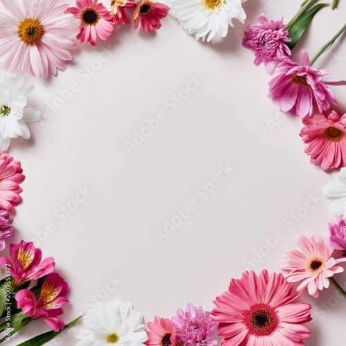 Bright Flowers Arranged in a Circle on a Light Background During Daytime