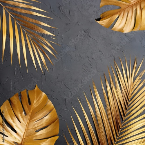 Decorative Gold Palm Leaves on a Dark Background for Design and Art Ideas