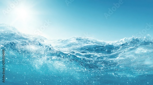 Therapy stress release treatment, health lifestyle. A highresolution, highdefinition wallpaper of a blue ocean with waves crashing against a bright blue sky illuminated by the sun.