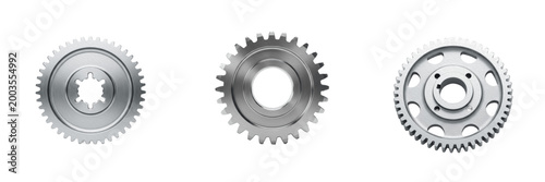 Set of Silver Industrial Metal Gear Cog Isolated on White Background, PNG