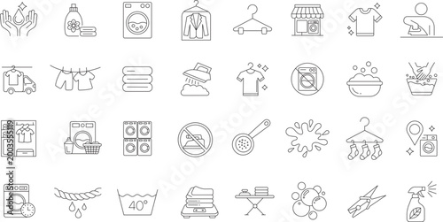 Laundry and cleaning service icons in a grid hands Editable stock 