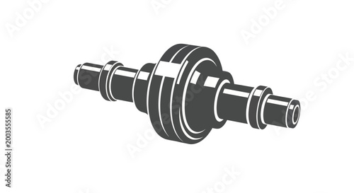 Industrial Shaft with Bearings, Mechanical Component, Metal Engineering Detail