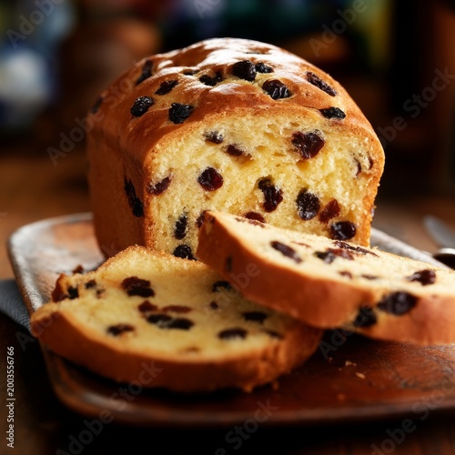 Fresh Baked Bread With Dried Fruit Sits on a Plate Beside a Candle on a Woode...