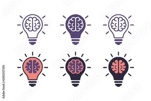 Creative Brain Lightbulb Idea Icons Set