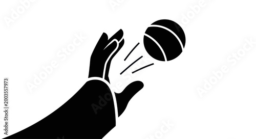 Silhouette of a hand throwing a basketball, isolated on white background.