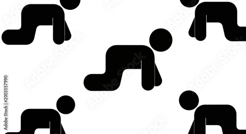 Seamless pattern of black crawling baby icons on a white background