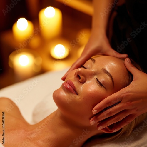 Relaxation During Head Massage in a Wellness Center With Soft Candle Light