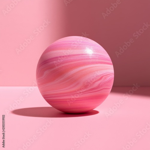 Bright Pink Marble Sphere on a Light Surface With Soft Shadows in a Well-Lit ...