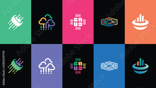 Collection of Minimalist Technology and Business Icons for Web Interface and Application Design