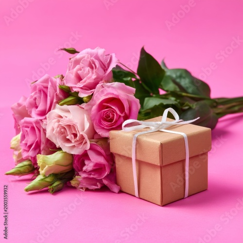 Celebration With Gifts and Flowers on a Pink Background for a Special Occasion