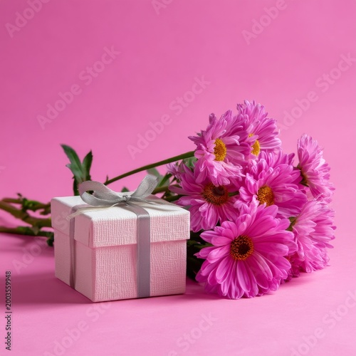 Celebration With Gifts and Flowers on a Pink Background for a Special Occasion