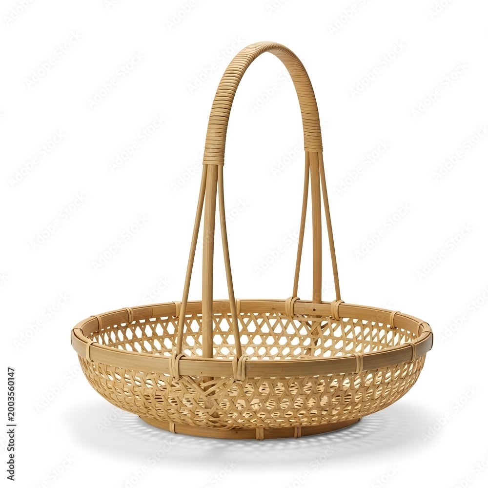 Obraz premium Elegant Handwoven Rattan Basket With Arched Handle