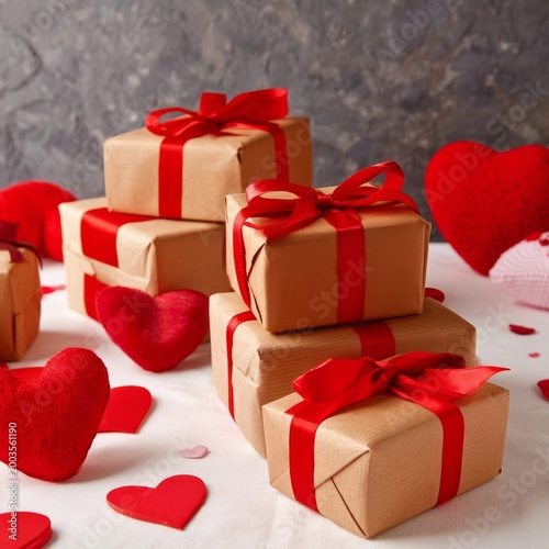 Gifts and Red Decorations for a Special Occasion With Roses and Hearts