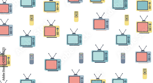 Retro TV and Remote Control Pattern - Vintage Technology