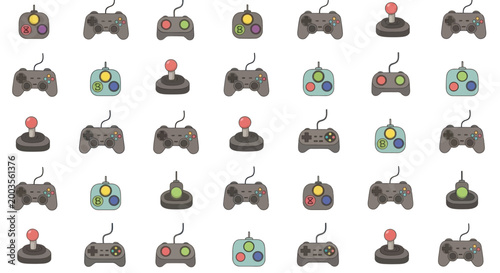 Retro Pixel Art Video Game Controllers Pattern Background